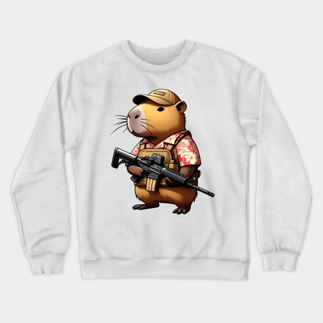 tactical capybara Crewneck Sweatshirt by Rawlifegraphic